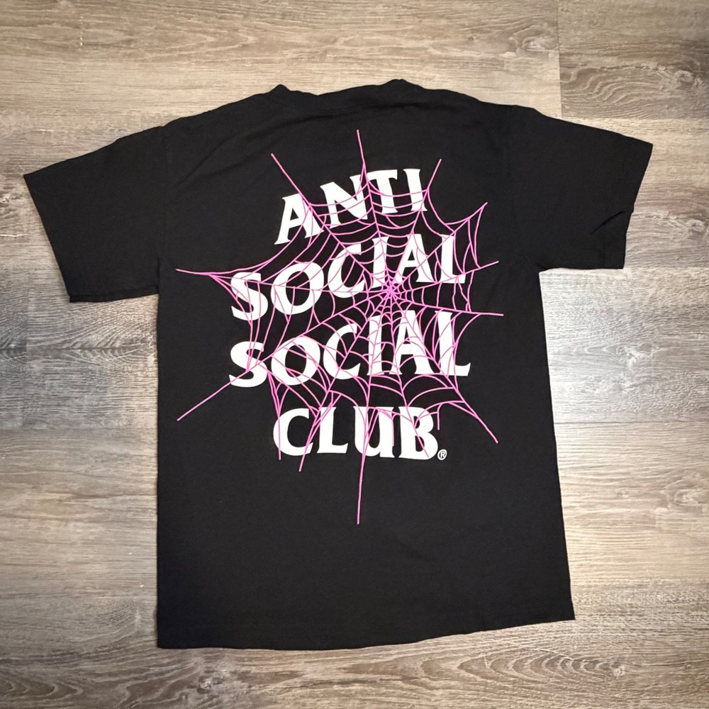 Anti Social Social Club ASSC Pink Spider Web Logo Black Graphic T-Shirt Mens S